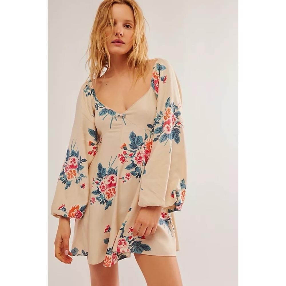 NWT Free People Francesca Mini Dress Warm Ivory Floral